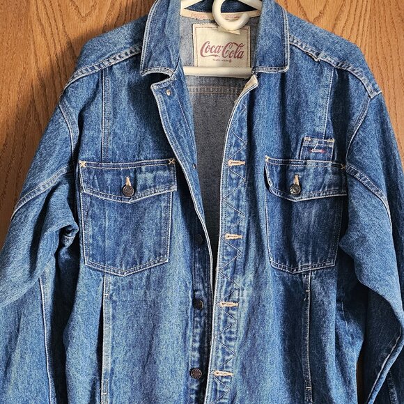 Coca-Cola Denim Trucker Jacket With Logo Buttons & Branding Vintage Size L - Picture 1 of 5